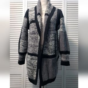 J.Jill Cardigan Womens Small Gray Patchwork Wool Blend Open Shawl Collar Sweater